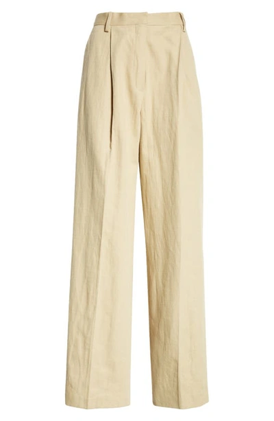 Shop Dries Van Noten Portia Tailored Cotton & Linen Trousers In Hay 200