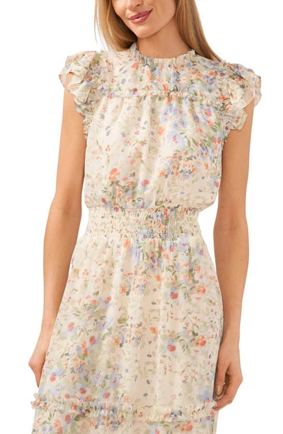 Shop Cece Floral Ruffle Midi Dress In Egret Ivory