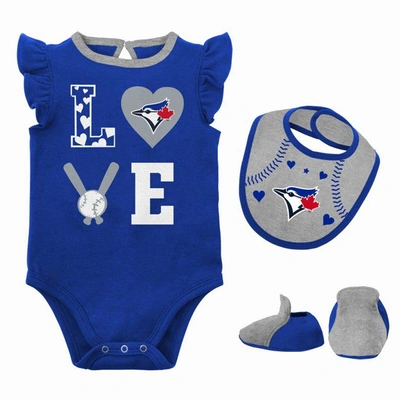 Shop Outerstuff Newborn & Infant Royal/heather Gray Toronto Blue Jays Three-piece Love Of Baseball Bib Bodysuit & Bo