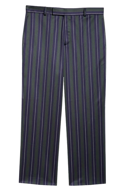 Shop Palmes Fine Stripe Relaxed Fit Wool Trousers In Green Stripe