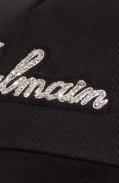 Shop Balmain Logo Appliqué Cotton Twill Baseball Cap In Black/ Crystal
