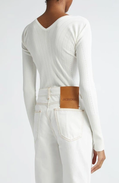 Jacquemus Matte White Ribbed Viscose T-shirt In Off-white