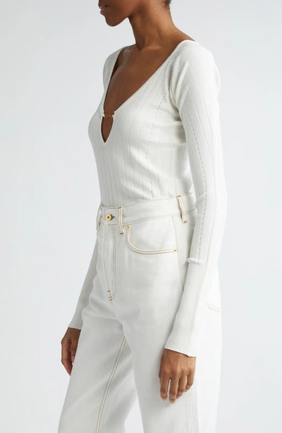 Jacquemus Matte White Ribbed Viscose T-shirt In Off-white