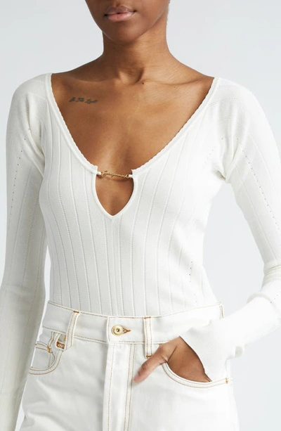 Jacquemus Matte White Ribbed Viscose T-shirt In Off-white