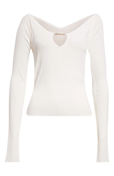 Shop Jacquemus Le Haut Pralu Scallop Neck Rib Top In Off-white