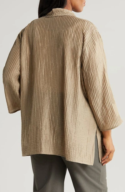 Shop Eileen Fisher Textured High Collar Open Jacket In Briar