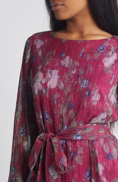 Dress The Population Kirsi Metallic Floral Long Sleeve Minidress In Fuchsia Multi