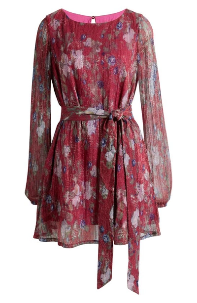 Dress The Population Kirsi Metallic Floral Long Sleeve Minidress In Fuchsia Multi