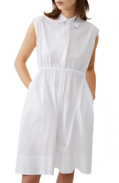 Shop French Connection Rhodes Sleeveless Cotton Poplin Shirtdress In Linen White