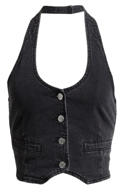 Shop Rolla's Halter Denim Vest In Washed Black