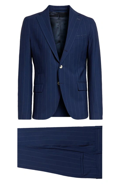 Shop Eleventy Pinstripe Stretch Wool Blend Suit In Blue