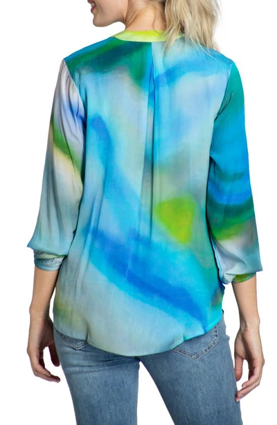 Apny Print Tassel Surplice Chiffon Top In Green Multi