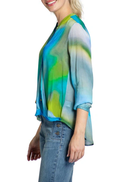 Apny Print Tassel Surplice Chiffon Top In Green Multi