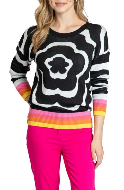 Shop Apny Floral Stripe Pullover Sweater In Black Multi
