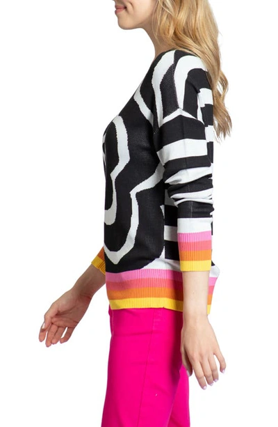 Shop Apny Floral Stripe Pullover Sweater In Black Multi