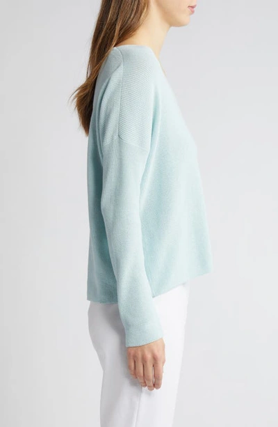Shop Eileen Fisher V-neck Organic Cotton Pullover Sweater In Clear Water