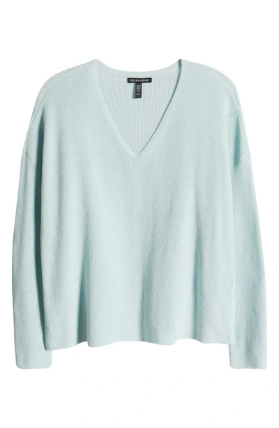 Shop Eileen Fisher V-neck Organic Cotton Pullover Sweater In Clear Water