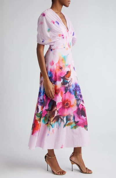 Shop Lela Rose Isabel Watercolor Floral Print Cotton Voile Dress In Orchid Multi