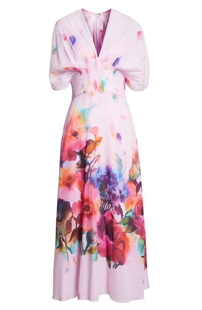 Shop Lela Rose Isabel Watercolor Floral Print Cotton Voile Dress In Orchid Multi
