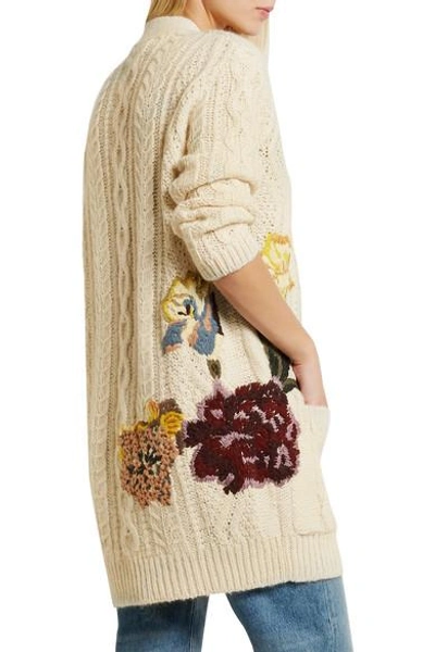 Shop Valentino Embroidered Cable-knit Wool And Alpaca-blend Cardigan