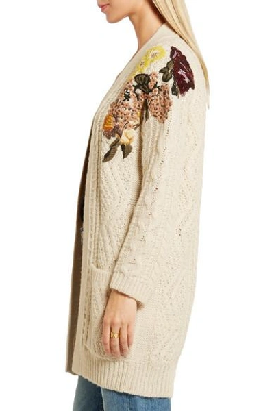 Shop Valentino Embroidered Cable-knit Wool And Alpaca-blend Cardigan