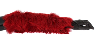 Shop Dolce & Gabbana Elegant Red Leather Elbow Long Women's Gloves