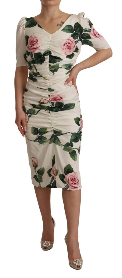 Dolce & Gabbana Stretch Silk Pleated Dress In White