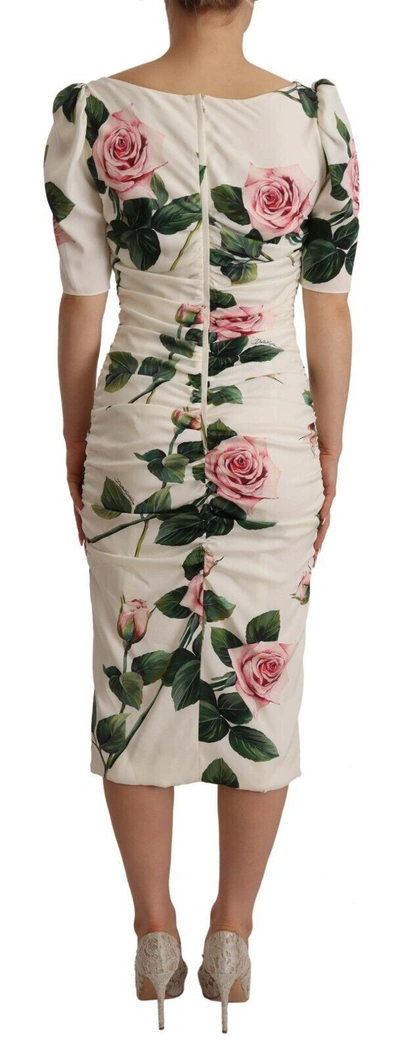 Dolce & Gabbana Stretch Silk Pleated Dress In White