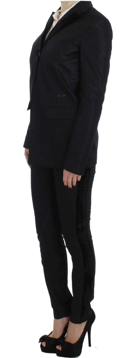 Exte Black One Button Three Piece Suit In Black