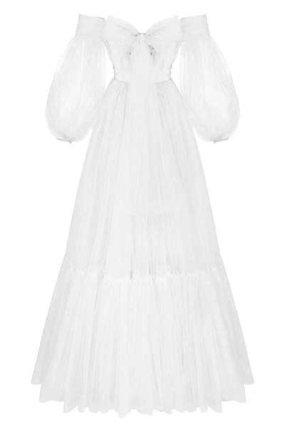 Shop Milla White Sheer Sleeves Maxi Tulle Dress