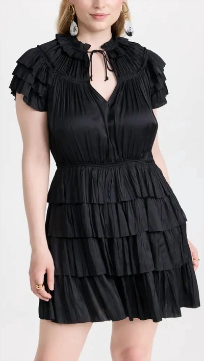 Shop Ulla Johnson Vesna Pleated Mini Dress In Noir Black In Multi