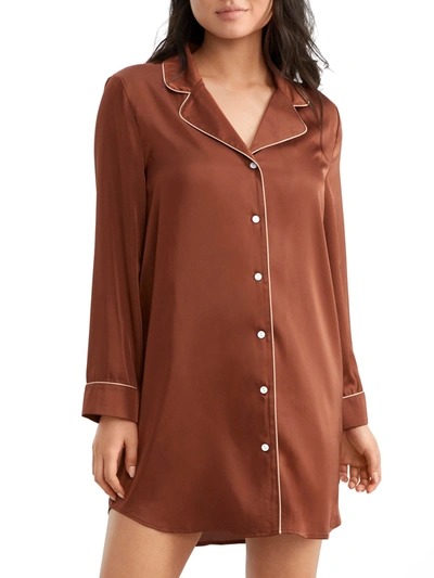 Bare Washed Satin Sleep Shirt In Brown