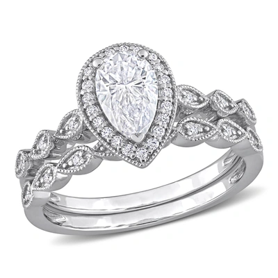 Mimi & Max 1 1/6ct Dew Created Moissanite Teardrop Halo Bridal Ring Set In Sterling Silver In White