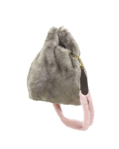 Shop Simonetta Ravizza Tracolla Candy Mink Fur Grey Pink Shoulder Strap Tote Bag
