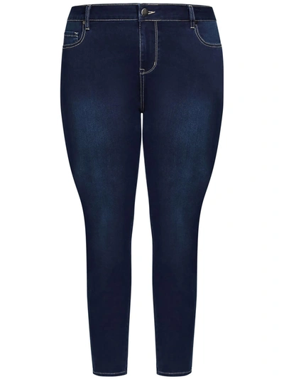 Shop Avenue Womens Mid Rise Dark Wash Skinny Jeans In Blue