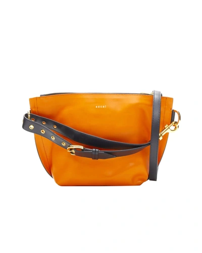 Shop Sacai Orange Leather Navy Belt Strap Gold Logo Crossbody Bag