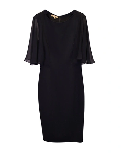 Shop Michael Kors Mid Flounce Sleeve Midi Dress In Black Virgin Wool