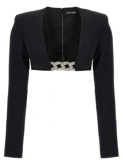 Shop David Koma 3d Crystsal Chain And Square Neck Tops Black