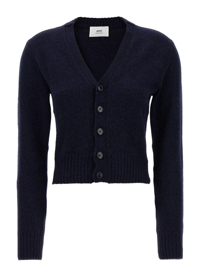 Shop Ami Alexandre Mattiussi Ami De Coeur Sweater, Cardigans Blue