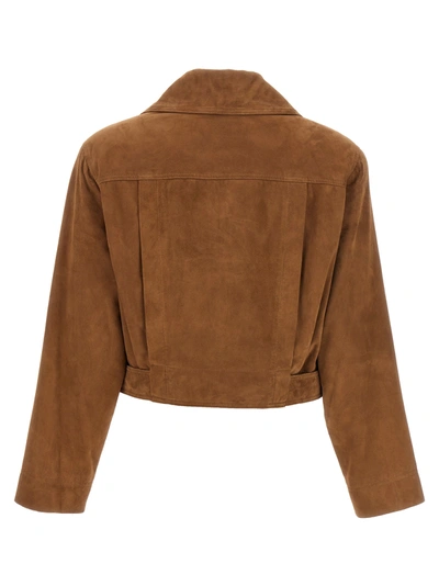 Shop Alberta Ferretti Biker Suede Jacket Casual Jackets, Parka Brown