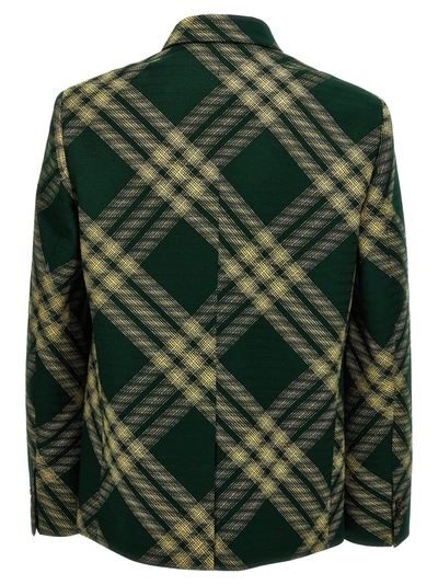 Shop Burberry Check Wool Tailored Blazer Green