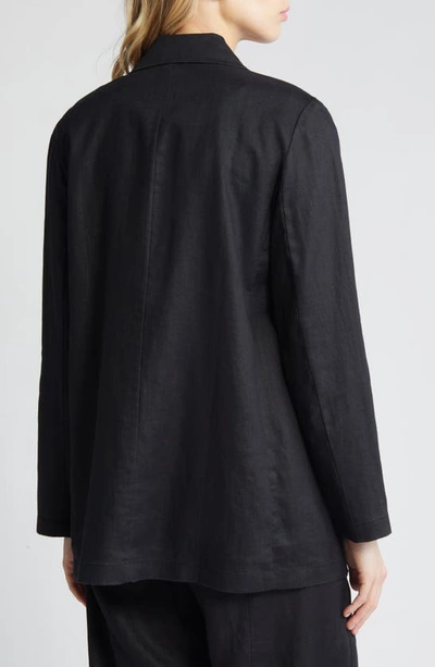 Shop Eileen Fisher Notch Lapel Longline Organic Linen Blazer In Black