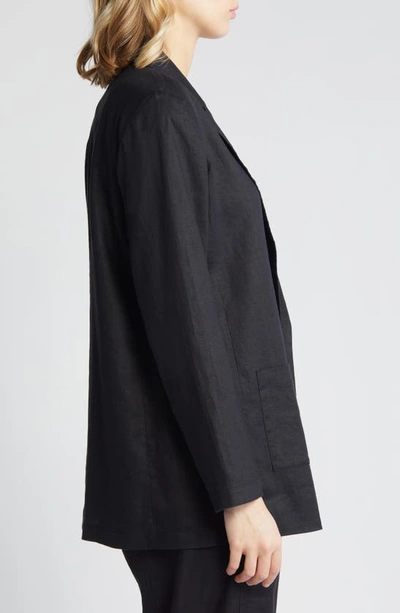 Shop Eileen Fisher Notch Lapel Longline Organic Linen Blazer In Black