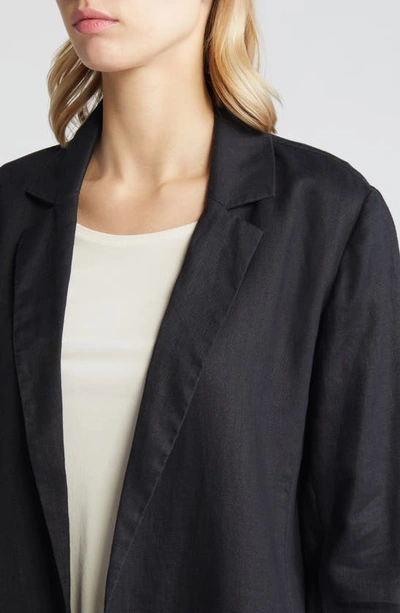 Shop Eileen Fisher Notch Lapel Longline Organic Linen Blazer In Black