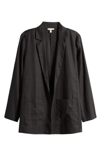 Shop Eileen Fisher Notch Lapel Longline Organic Linen Blazer In Black