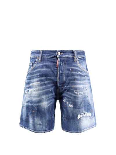 Shop Dsquared2 Denim Bermuda Shorts With Ripped Effect