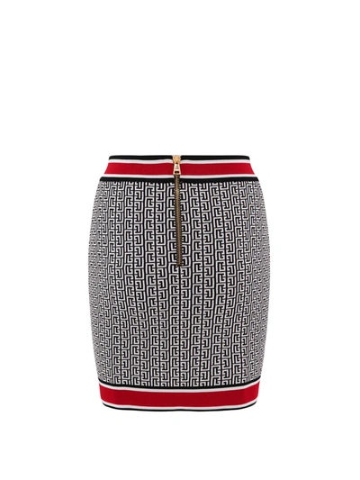 Shop Balmain Knit Skirt With All-over Monogram