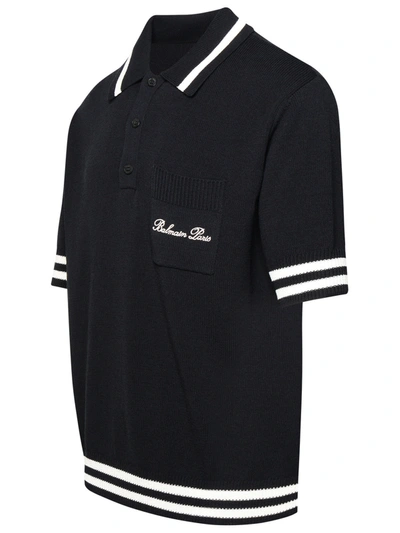 Shop Balmain Man  ' Iconica' Black Cotton Blend Polo Shirt