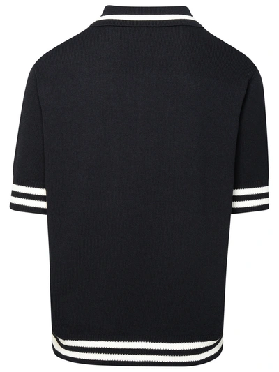 Shop Balmain Man  ' Iconica' Black Cotton Blend Polo Shirt