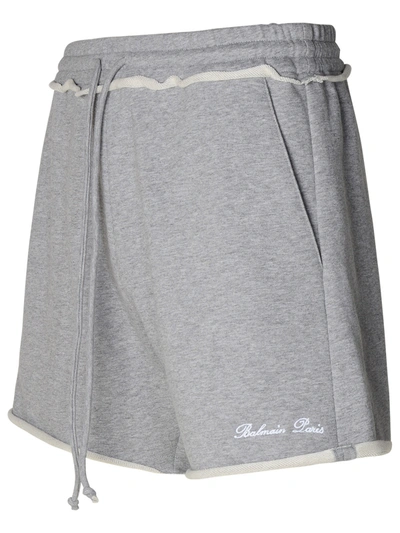Shop Balmain Uomo Grey Cotton Bermuda Shorts In Gray
